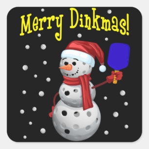 Merry Dinkmas - Pickleball Snowman Quadratischer Aufkleber