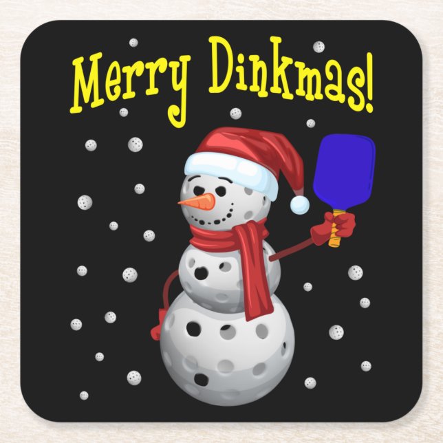 Merry Dinkmas - Pickleball Snowman Rechteckiger Pappuntersetzer (Vorderseite)