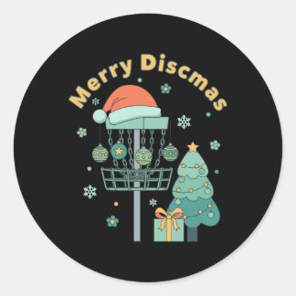 Merry Discmas Funny Disc Golf Basket Christmas Tre Runder Aufkleber