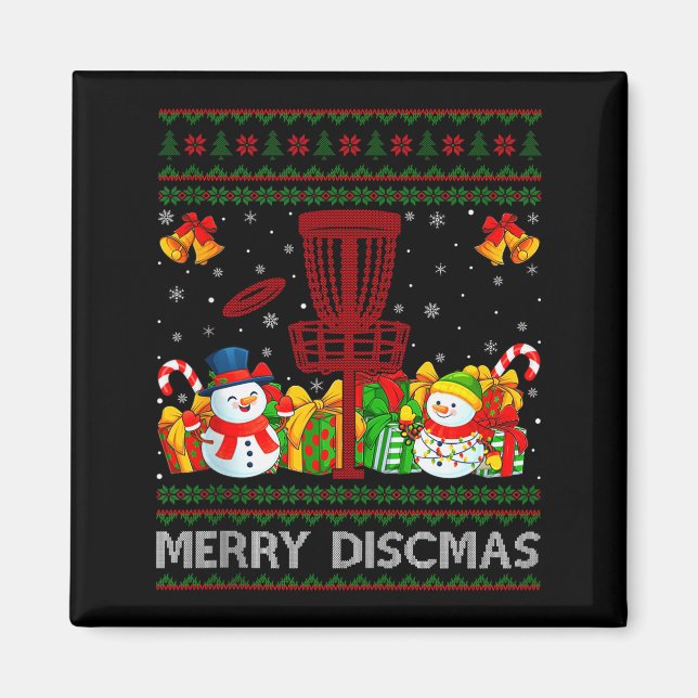 Merry Discmas Ugly Xmas Sweaters Funny Disc Golf C Magnet (Vorne)