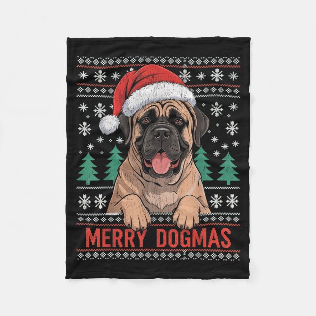 Merry Dogmas Funny Dog Santa Hat Christmas Xmas  Fleecedecke (Vorderseite)