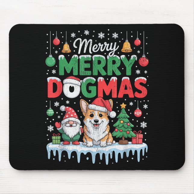 Merry Dogmas Funny Dog Santa Hat Christmas Xmas  Mousepad (Vorne)