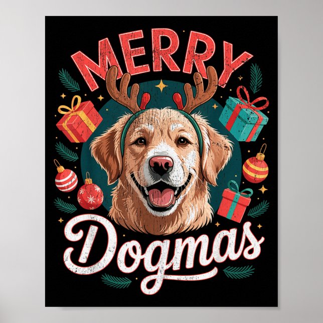 Merry Dogmas Funny Dog Santa Hat Christmas Xmas  Poster (Vorne)