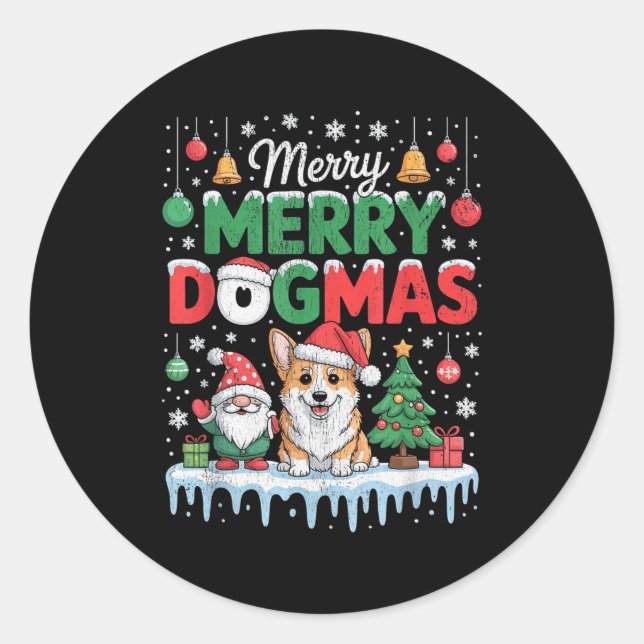 Merry Dogmas Funny Dog Santa Hat Christmas Xmas  Runder Aufkleber (Vorderseite)