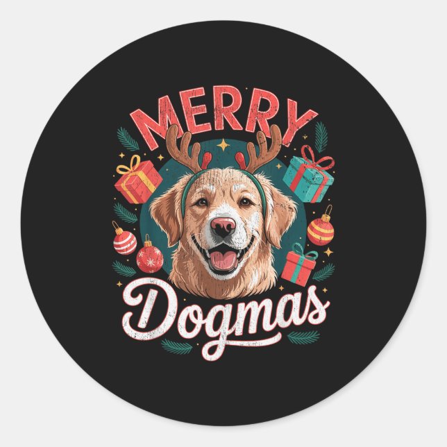 Merry Dogmas Funny Dog Santa Hat Christmas Xmas  Runder Aufkleber (Vorderseite)