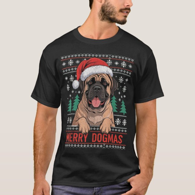 Merry Dogmas Funny Dog Santa Hat Christmas Xmas  T-Shirt (Vorderseite)