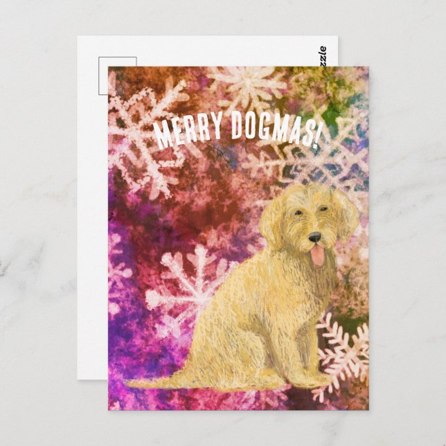 Merry Dogmas Golden Doodle  Postcard Postkarte (Vorne/Hinten)