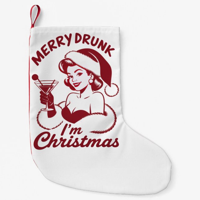 Merry Drunk I'm Christmas Cocktail Snarky Drinking Kleiner Weihnachtsstrumpf (Vorderseite)