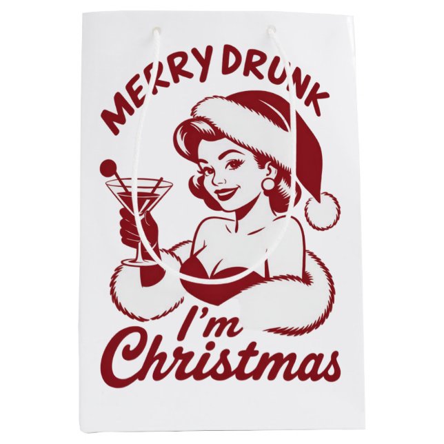 Merry Drunk I'm Christmas Cocktail Snarky Drinking Mittlere Geschenktüte (Vorderseite)
