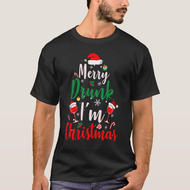 Merry Drunk I'm Christmas  Santa Joke Xmas Beer T-Shirt (Vorderseite)