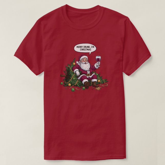 Merry Drunk Santa Christmas T-Shirt (Design vorne)