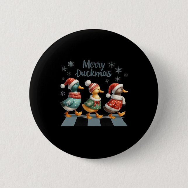 Merry Duckmas Funny Duck Lovers Weihnachtsmannmütz Button (Vorderseite)