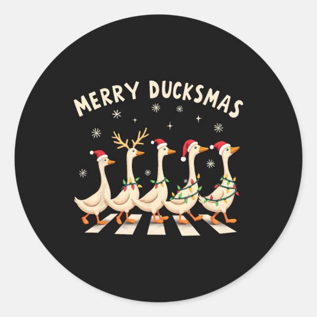 Merry Duckmas Funny Duck Weihnachten Weihnachtsman Runder Aufkleber (Vorderseite)