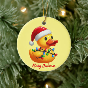 Merry Duckmas, Weihnachten mit dem Weihnachtsmann- Keramik Ornament
