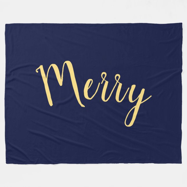 MERRY Elegant Holiday Text Navy Blue Background Fleecedecke (Vorderseite (Horizontal))