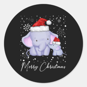 Merry Elephants Santa Snow for Runder Aufkleber