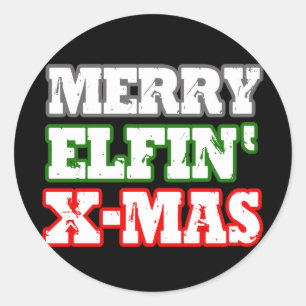 MERRY ELFIN XMAS -.png Runder Aufkleber