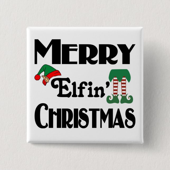Merry Elfin's Weihnachten Button (Vorderseite)