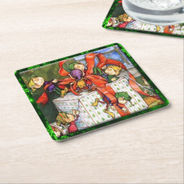 Merry Elves Wrapping Geschenk Pullboard Sq Unterse Rechteckiger Pappuntersetzer