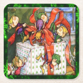 Merry Elves Wrapping Geschenk Pullboard Sq Unterse Rechteckiger Pappuntersetzer