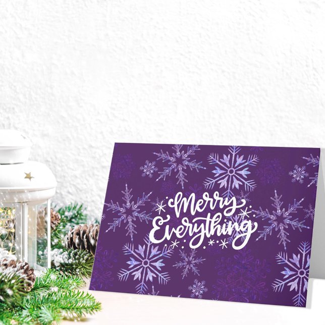 Merry Everything Calligraphy Snowflake Business Feiertagskarte (Von Creator hochgeladen)