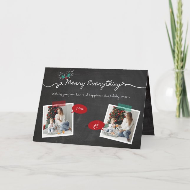 Merry Everything Chalkboard Mistletouren Weihnacht Feiertagskarte (Vorderseite)