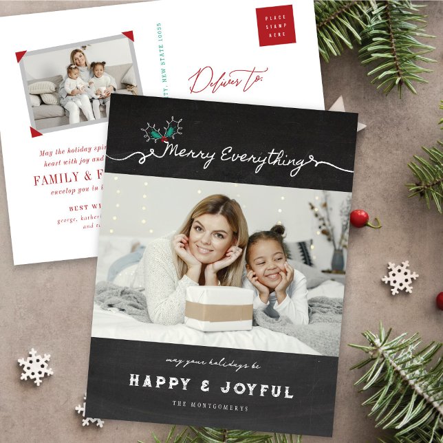 Merry Everything Chalkboard Mistletouren Weihnacht Feiertagspostkarte (Von Creator hochgeladen)