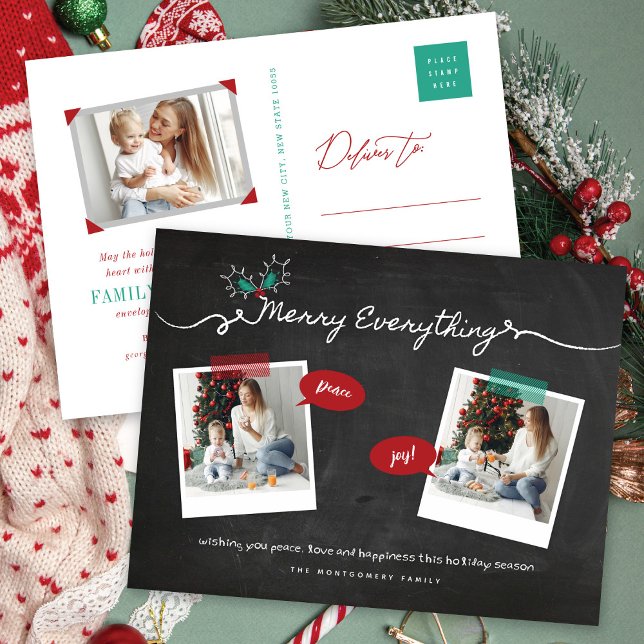 Merry Everything Chalkboard Mistletouren Weihnacht Feiertagspostkarte (Von Creator hochgeladen)