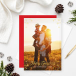 Merry Everything Gold Stars Photo Border Folien Feiertagskarte<br><div class="desc">Elegant holiday photo card features a full-bleed family portrait with a simple decorative gold foil border frame of shiny stars. Includes "Merry Everything" greeting in classic script writing that can be customized. Bonus landscape photo and wording can be personalized on the back of the card as well. Red background color...</div>
