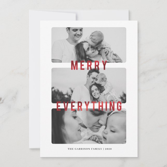 Merry Everything Red Foil Holiday Card Ankündigung (Vorderseite)