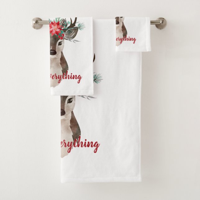 Merry Everything Watercolor Deer Antler Bouquet Badhandtuch Set (Insitu)