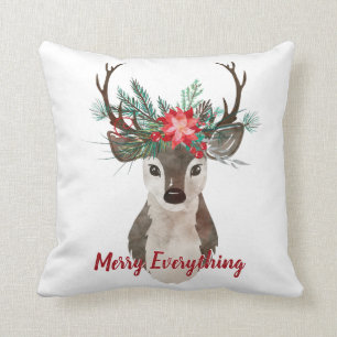 Merry Everything Watercolor Deer Antler Bouquet Kissen