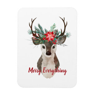 Merry Everything Watercolor Deer Antler Bouquet Magnet