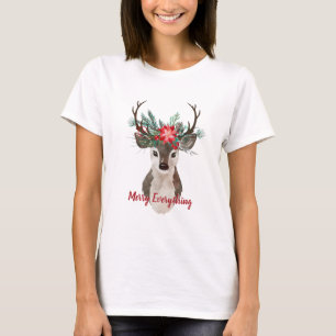 Merry Everything Watercolor Deer Antler Bouquet T-Shirt