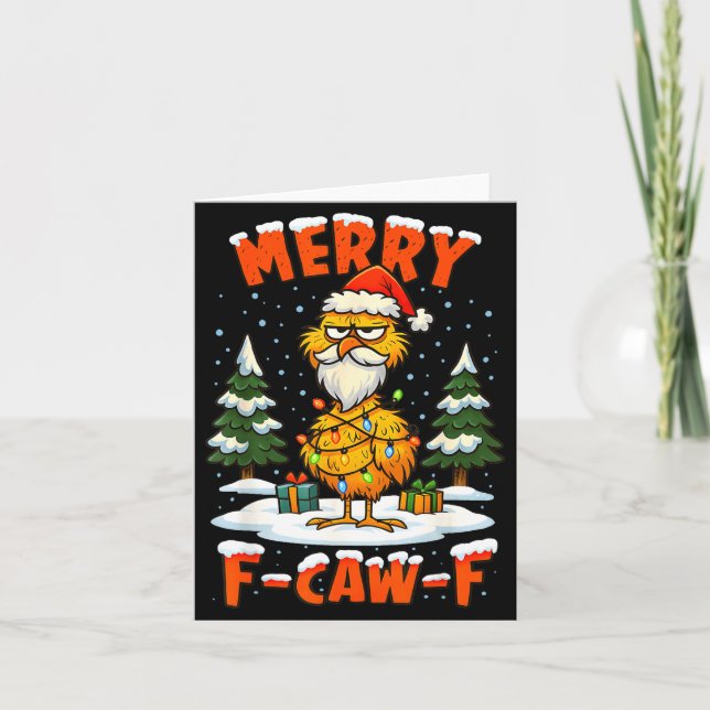 Merry F-caw-f Chicken Christmas Funny Rooster Men  Karte (Vorderseite)