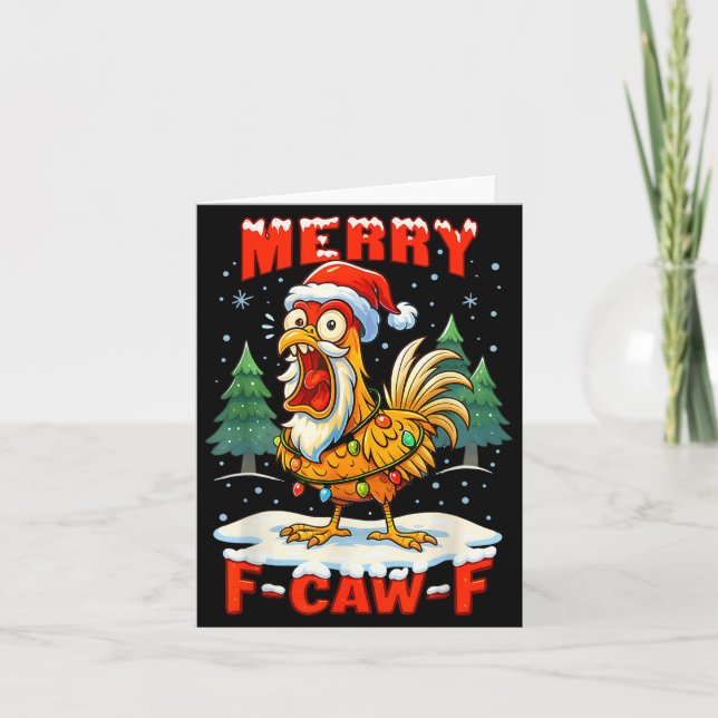Merry F-caw-f Chicken Christmas Funny Rooster Men  Karte (Vorderseite)