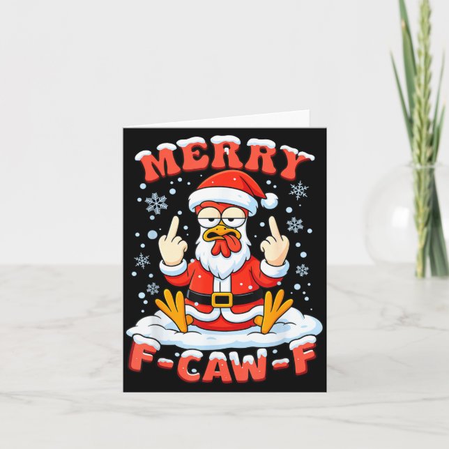 Merry F-caw-f Chicken Christmas Funny Rooster Men  Karte (Vorderseite)