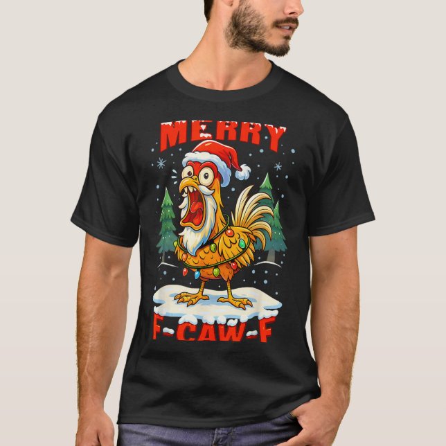 Merry F-caw-f Chicken Christmas Funny Rooster Men  T-Shirt (Vorderseite)