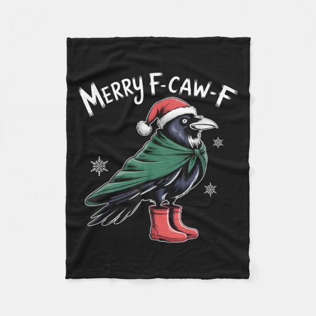 Merry F-caw-f Crow, Black Bird Christmas, Christma Fleecedecke (Vorderseite)