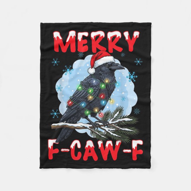 Merry F-caw-f Crow Christmas Snowflake Xmas Lights Fleecedecke (Vorderseite)
