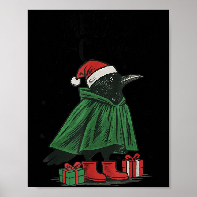 Merry F-caw-f Funny Christmas Black Crow Merry Xma Poster (Vorne)