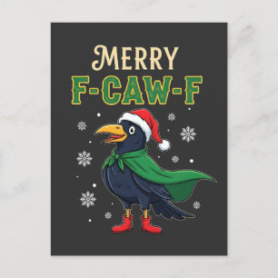 Merry F-Caw-F Funny Christmas Raven Crow Santa Ankündigungspostkarte