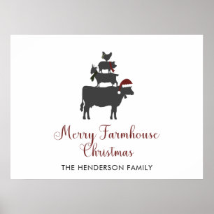 Merry Farmhouse Weihnachtsfamilie Name Personalisi Poster