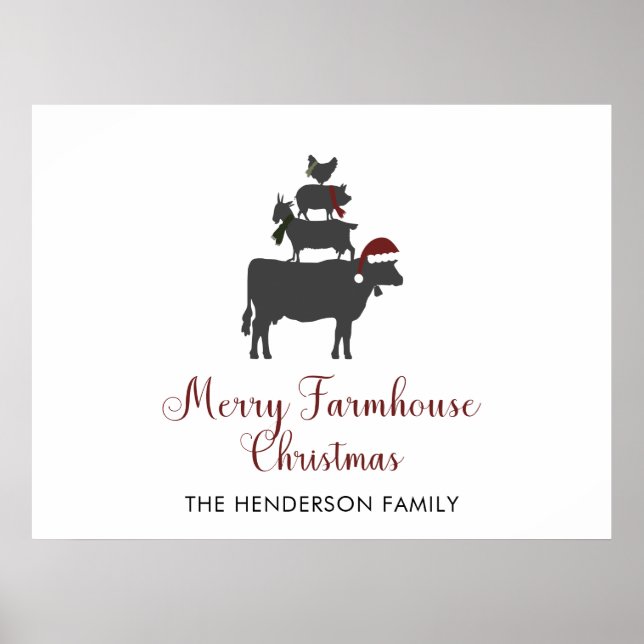 Merry Farmhouse Weihnachtsfamilie Name Personalisi Poster (Vorne)