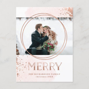 Merry Faux Rose Gold and Blush Christmas Photo Feiertagspostkarte