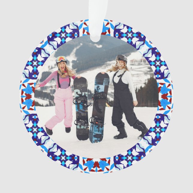 Merry Festive Blue Weihnachts Foto Bilderrahmen Ornament (Vorderseite)