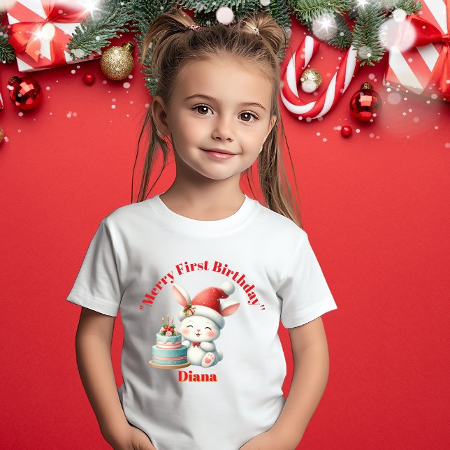 Merry First Birthday Weihnachtsgeschenk Baby T-shirt (Von Creator hochgeladen)