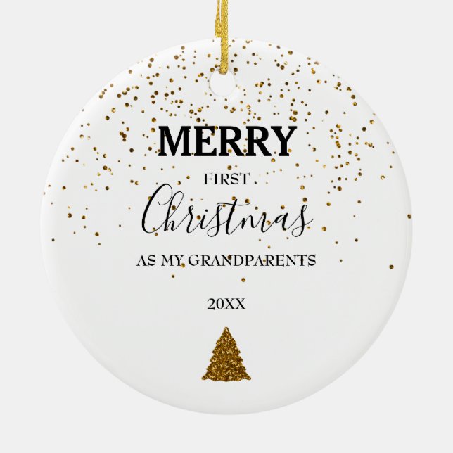 Merry First Christmas Grandeleltern Baby Foto Keramik Ornament (Hinten)