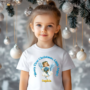 Merry First Christmas Little Angel Name Gift Baby T-shirt
