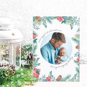 Merry First Christmas Pine Cones Baby Foto Feiertagskarte